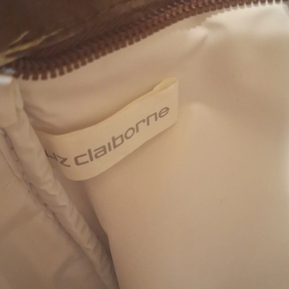 Liz Claiborne Brown Peacock Feather Print Cosmetic Makeup‎ Bag Zipper Pouch
